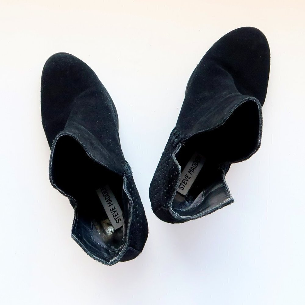 Steve Madden Shepp Black Suede Leather Block Heel Ankle Boots Booties Size 7.5 - Picture 12 of 15